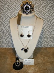 BARSE BLACK ONYX BLUE AGATE NECKLACE BRACELET, EARRINGS & RING (FREE SHIPPING)