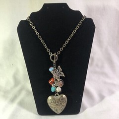 Metal Heart Pendant Glass Beads Butterfly Lock Charms 18″ Chain Cute Necklace