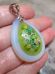 ALAN K MURANO PENDANT GREEN MILLEFIORI FACETED GLASS RARE SOLD OUT