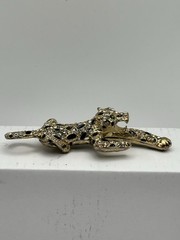 Vintage Gold Tone Enamel On Metal Crystal Cheetah Pendant Scarf Embellishment