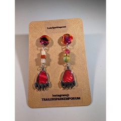 Trailer Spark Emporium Mismatched Red Bear Paw Dangle Earrings Nickel Free Boho