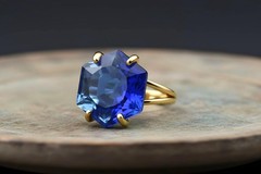 Sterling Silver Sapphire Ring Hexagon Cut Solitaire 16mm Birthday Gift