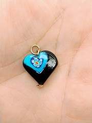 Millefiori Art Glass Heart Pendant with 14k Gold Bale