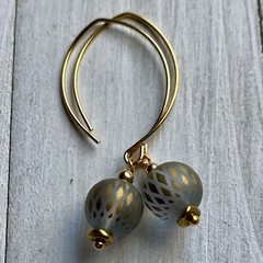 Min Favorit Painted Glass Gold Gray Bead & Gold Pl Long Artisan Drop Earrings