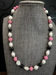 Handcrafted Pink ,Black & White Bead Necklace – Brand: