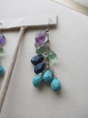 Multi Gemstone Dangle Drop Earrings, Amethyst Peridot Lapis Turquoise Silver