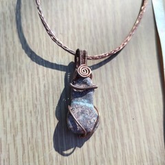 Lake Superior Wish Stone Wire wrapped Viking Knit Chain Necklace And Pendant