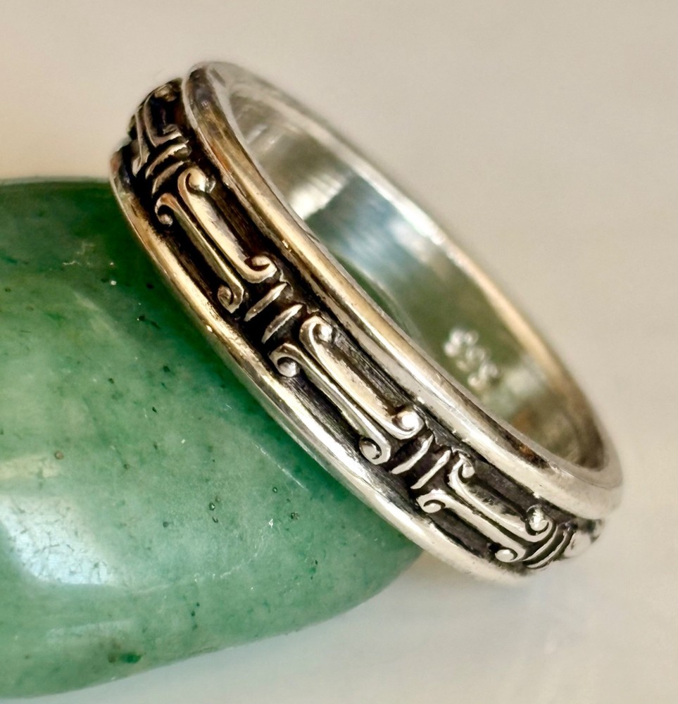 Greek Pillars Patterns Band Ring 999.Pure Fine Silver Bold, Pillars Design