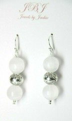 Selenite Earrings White 10mm Ball Natural Gemstone .925 Sterling Silver 1 3/4″