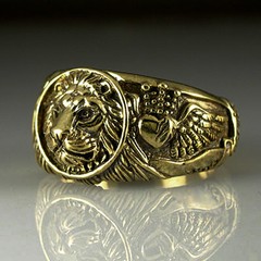 LION Brass Antique Gold Plated Men’s Wedding Giraffes Eagle Lion Ring M57