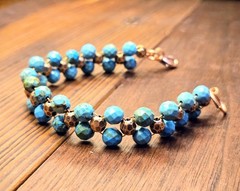 The Frontier’s Genuine Faceted Turquoise In Handwoven Antique Copper Bracelet