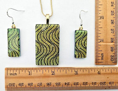 Handcrafted Fused Glass Gold/Black Dichroic Glass Pendant and Earring Set