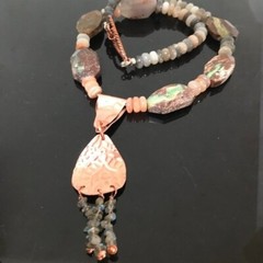 Moonstone Labradorite Boulder Chysoprase Gemstone Copper Necklace Southwestern