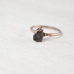 Size 6.5 Black Stone Ring, Natural Dendritic Opal, Antique Copper, Boho Jewelry