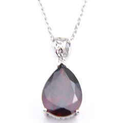 Unqiue Silver Huge Teardrop Fire Red Garnet Gemstone Silver Necklace Pendant P17