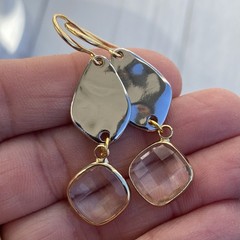 Min Favorit Mixed Metal Artisan Earrings Gold Bezel Set Clear Crystal & Silver