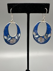 Handcrafted Alpaca Mexico Silver Mother Of Pearl Blue Mosaic Hook Earrings E22