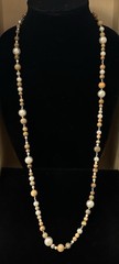 Vintage Brown Earth Tones Gemstone Faux Pearl Beaded Long Necklace 35″ Gold Tone