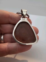 Vintage Signed Sterling Silver Agate Druzy 2″ Pendant on 18″ Necklace Earthtones