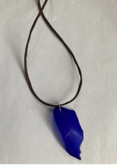 Cobalt Blue Colored glass pendant necklace On Brown cord With Sliding Knot