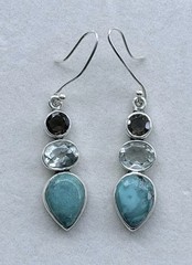 Arya Designer 925 S Silver Smoky Quartz, Prasiolite And Turquoise Drop Earrings