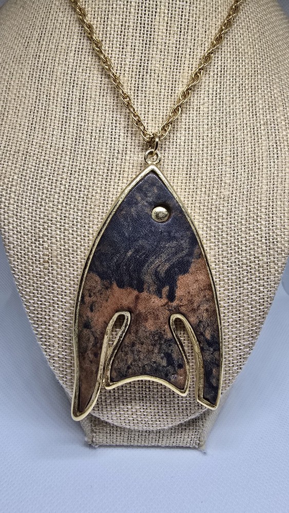 Unique GD Signed Icthys Motif Fish Christian Statement Pendant Necklace 24″