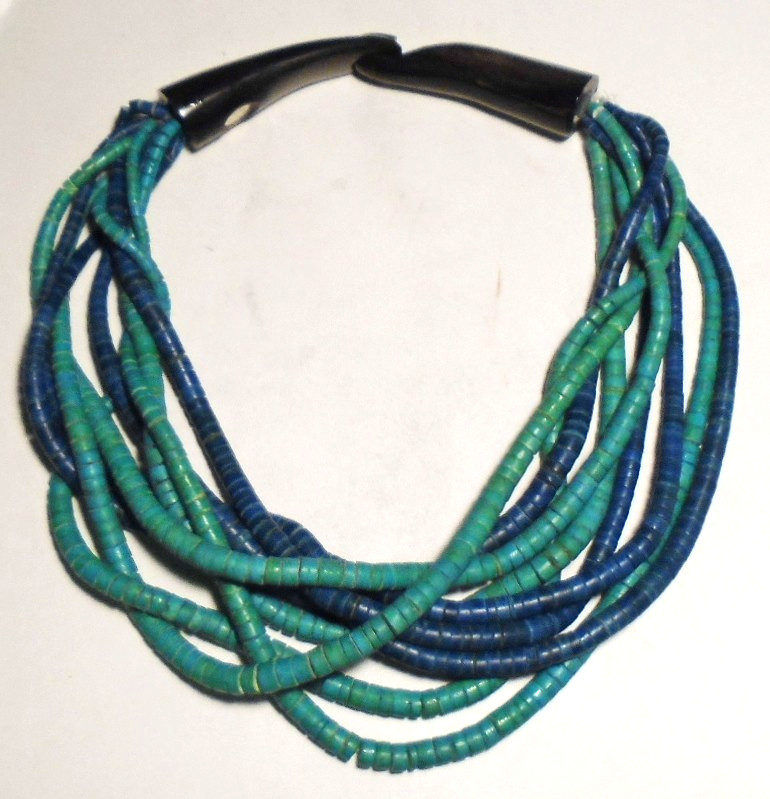 MONIES STATEMENT Turquoise/Blue HORN Clasp GERDA LYNGGAARD NECKLACE DENMARK 19″