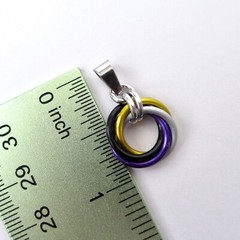 Nonbinary pride pendant, chainmail love knot handmade by TattooedAndChained