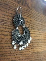 Earrings Mexico Filigree Silver Scroll & Pearl Beads Oaxaca Handmade