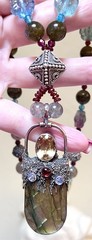 BEAUTIFUL Sterling Silver Labradorite, Garnet Carved Floral Moonstone Necklace