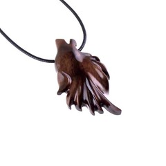 Hand Carved Wolf Wooden Necklace Pendant, Animal Wood Jewelry for Men Women