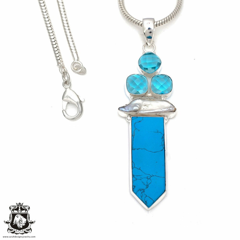 4 Inch Stabilized Reconstituted Turquoise Pendant 4mm Snake Chain P7795