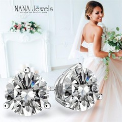 Platinum Plated Silver Stud Earrings With 4.00 CTW Round Cut Zirconia – 8.0MM