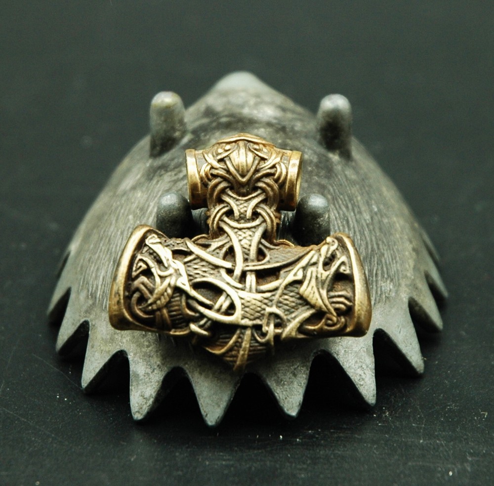 Celtic Triskelion Mjolnir, Viking Thor Hammer Pendant, Wolves Head Pagan Amulet