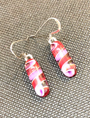 Red Purple Handmade Fused Dichroic Glass Jewelry Dangle Earrings Free Shipping