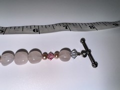 Rose Quartz & Real Pearl Bracelet Pink Crystal Heart Toggle Clasp 8” Handmade