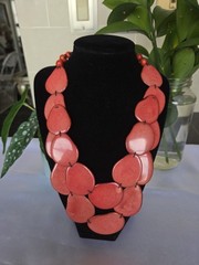 Organic Tagua Nut, Acai Seeds Necklace, Corral, 2 Strands, Handmade in Ecuador