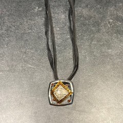 Mixed Metal Necklace 1.5″ Pendant on Organza and Cord String Faux Amber Stones