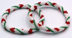 Crochet Glass Seed Bead Nepal Boho Bracelet – Christmas Theme Red Green White