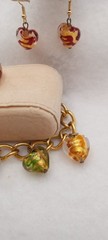 Murano Glass Hearts Gold Foil Jewelry Set, Bracelet & Earrings, Colorful swirls