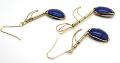 Artisan Lapis Lazuli Music Note Earring & Pendant Set Gold-Filled Wire handmade