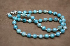Handmade Round Light Blue Yellow Matte Glass Choker Necklace 18” 19” Set Of 2
