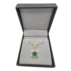 14K Gold Star of David Eilat Stone Handmade Necklace Jewish Magen David Pendant