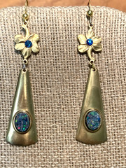 NEW LISTING* HANDCRAFTED VTG. ART DECO- AUSTRALIAN MOSAIC OPAL DROP EARRINGS-NEW