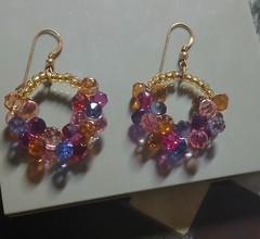 Handmade 14k Gold Filled Cluster Hoop Earrings – Multi-Color Briolette Crystals