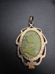Large Serpentine Gemstone Pendant in Brass Setting 1.5″ x 2.75″