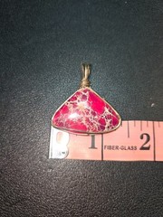 Handmade Pink Imperial Jasper Wire Wrapped Triangle Pendant Statement Jewelry