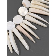 Artisan White Shell Fringe Necklace 24″ Boho Coastal Statement