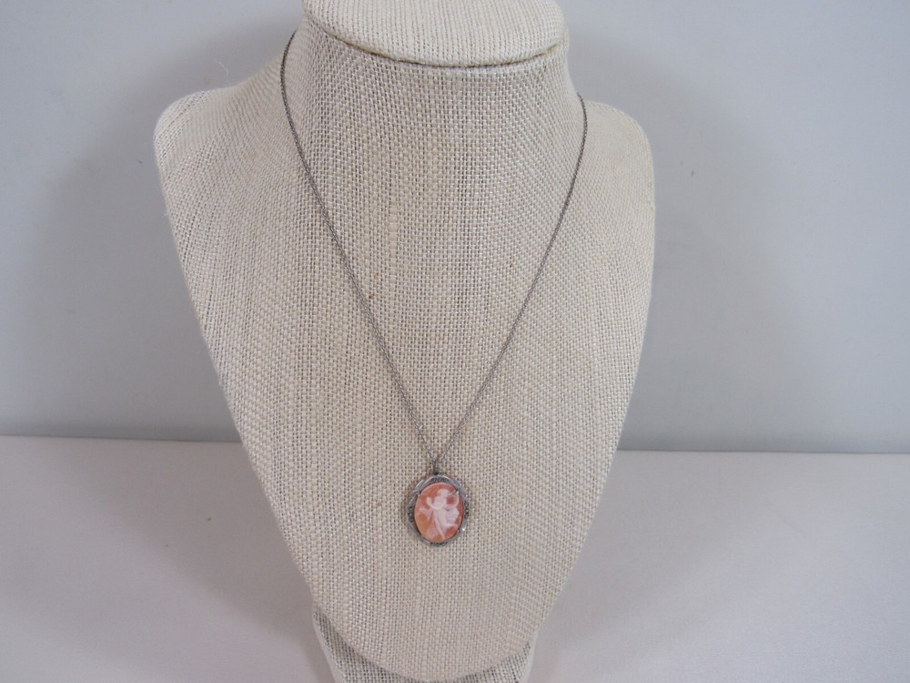 Vintage 800 Silver with Marcasites Shell Cameo with 835 Silver Chain