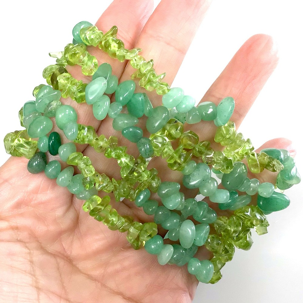 Natural Aventurine Jade Peridot Bracelet Gemstone Crystal Chips Bracelet Healing